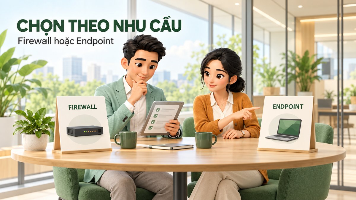 Nhân vật Arbolume tư vấn lựa chọn firewall hoặc endpoint theo nhu cầu khách hàng.