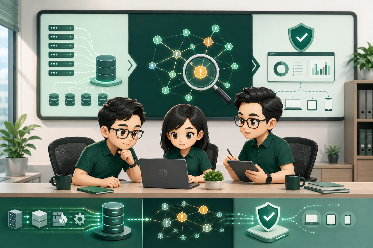 Minh họa đội IT doanh nghiệp cỡ vừa phân loại các cảnh báo SIEM theo mức ưu tiên